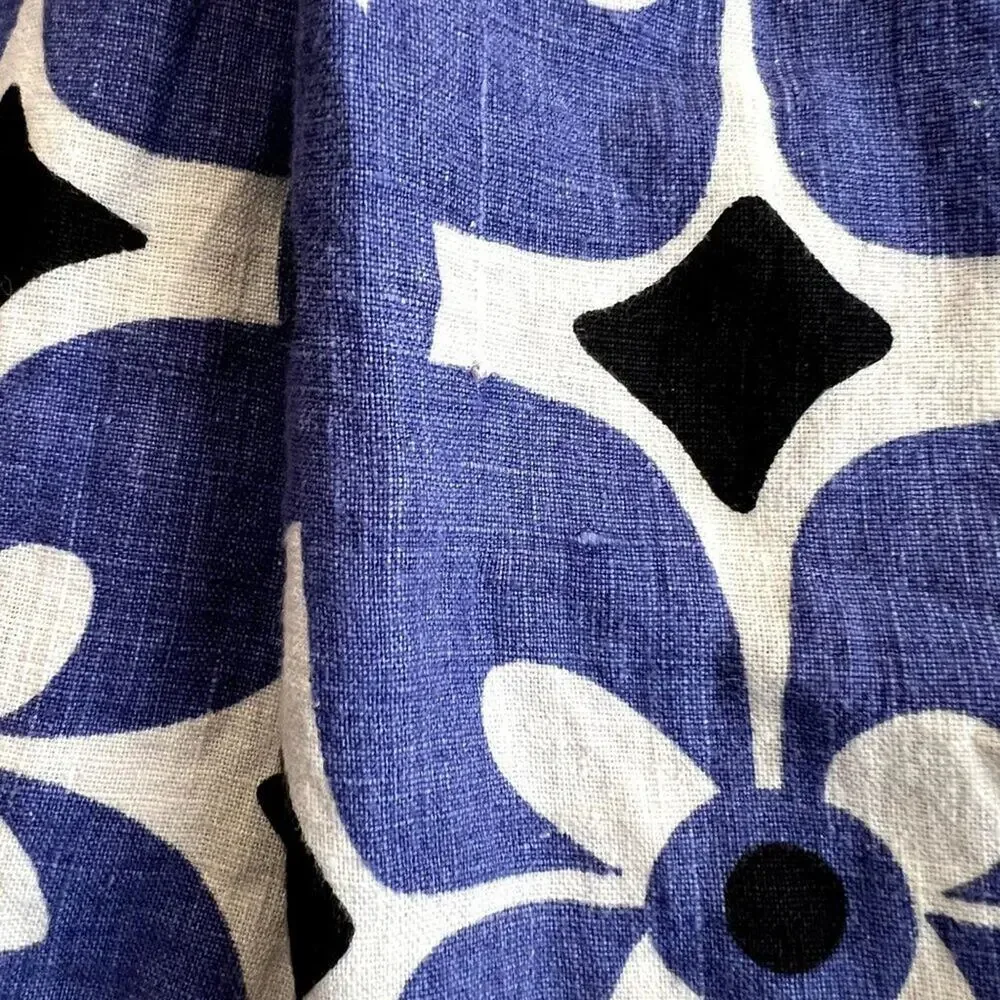 MNG Suit Mango 100% Linen Mini Skirt Size 4 Blue Floral A Line Flare